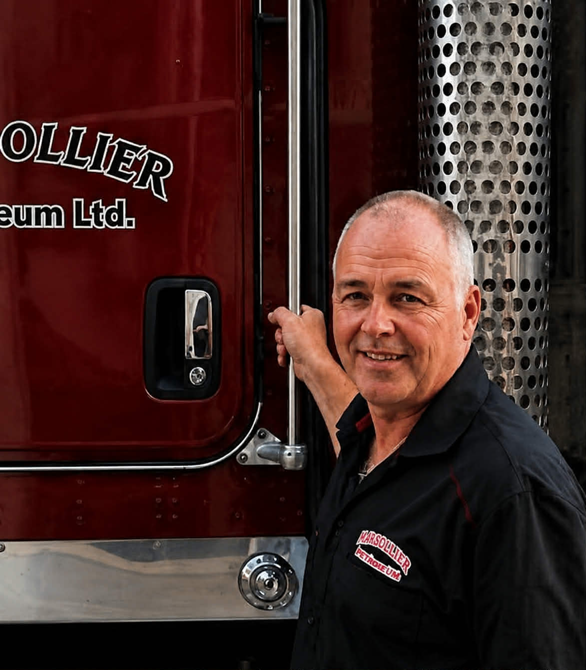 John Marsollier, President of Marsollier Petroleum, beside a company truck